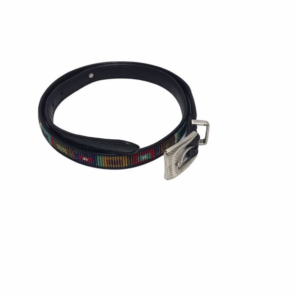 Brighton Vintage Black‎ Leather Seed Beaded Belt L Size 34 - Picture 1 of 10